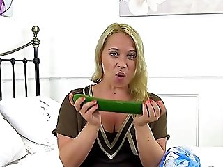 Solo Blonde Mom Attempts Thick Cucumber In Restless Xxx