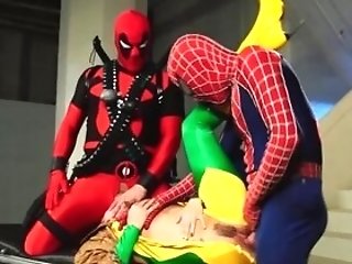 Spider-man And Deadpool Impale Allie Laugh At On Their Dicks